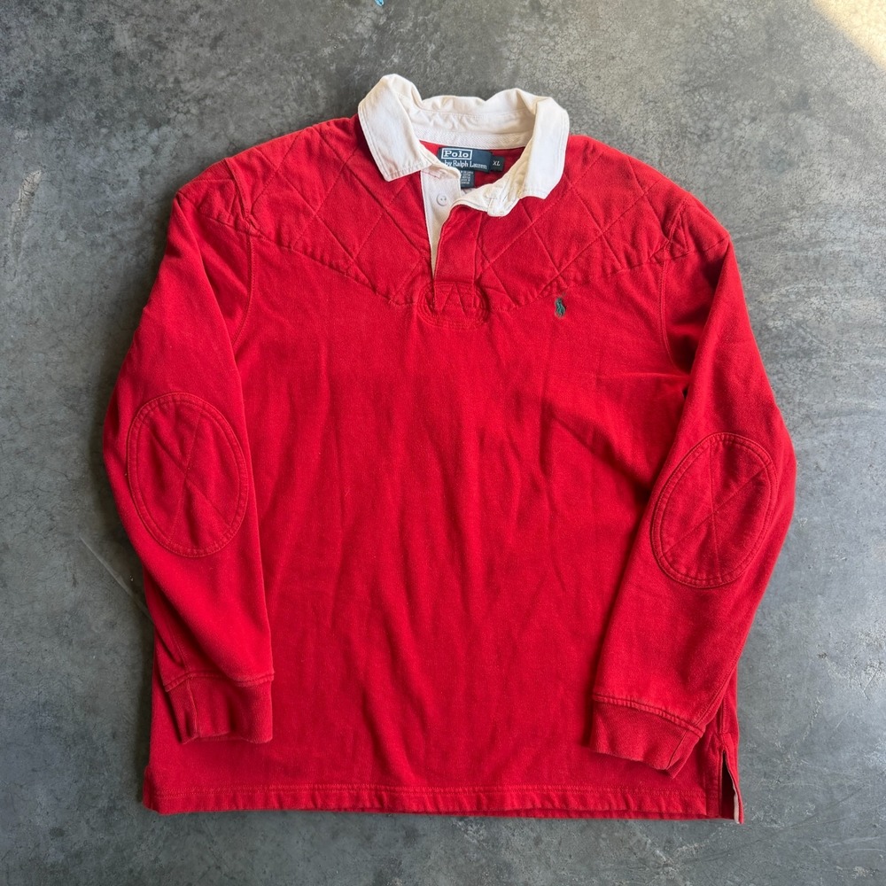 Vintage 90s Polo Ralph Lauren Quilted Red Rugby Long Sleeve Shirt Mens XL 23x28